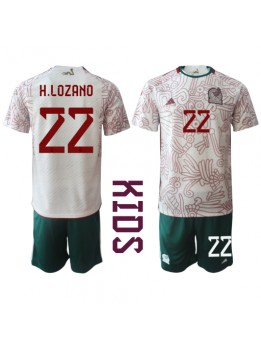 Mexiko Hirving Lozano #22 Auswärts Trikotsatz für Kinder WM 2022 Kurzarm (+ Kurze Hosen)